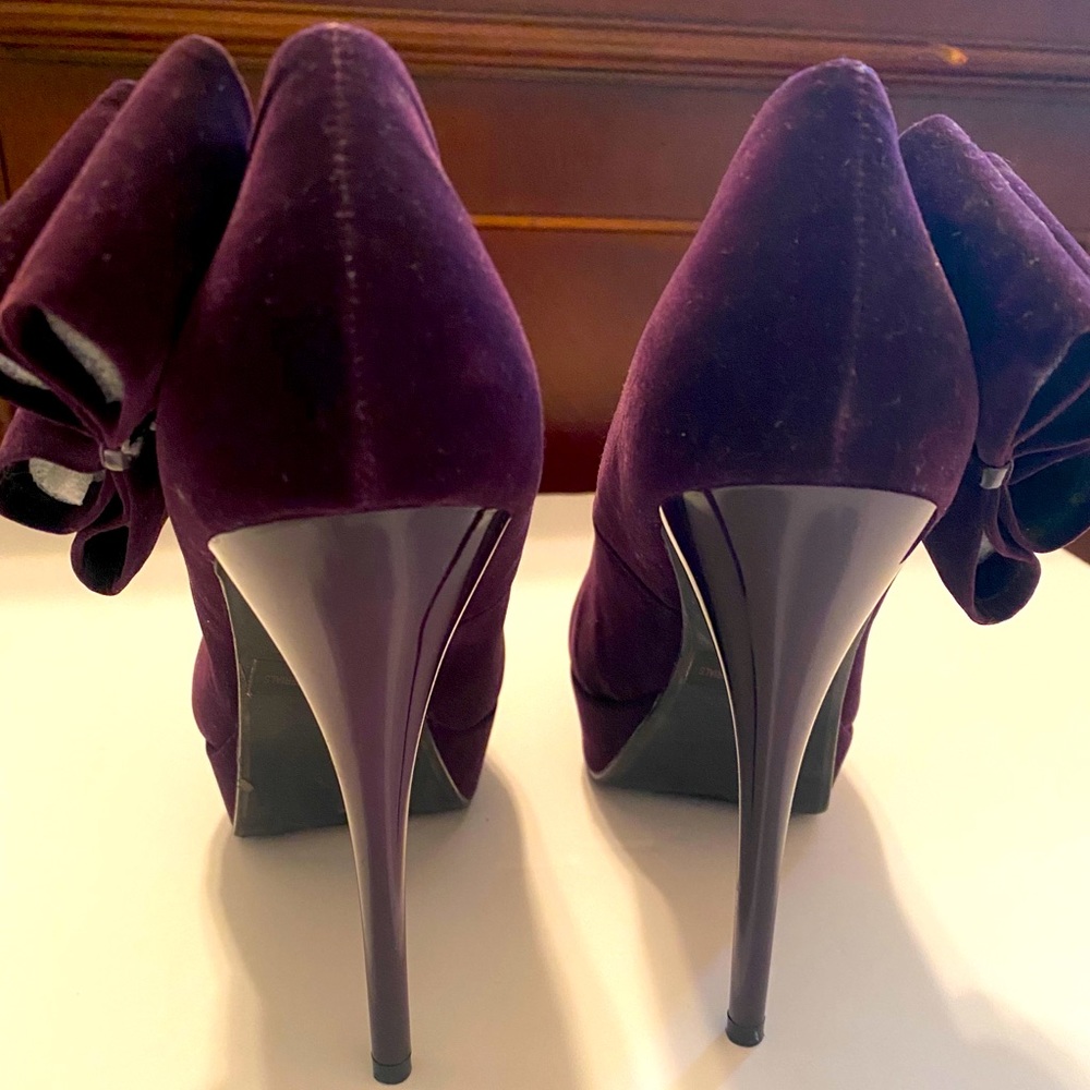 Purple Suede Side Bow Heels